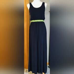 Elegant Black Maxi Dress with Green Accent